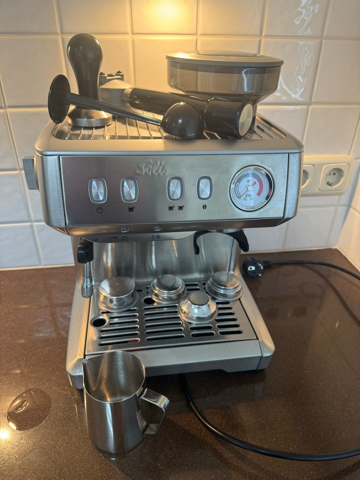 Solis Grind & Infuse Compact 1018 Espressomachine, Witgoed en Apparatuur, Stoompijpje, Gebruikt, Espresso apparaat, Koffiebonen