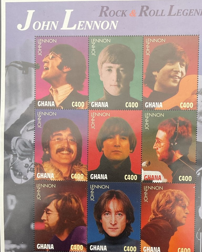John Lennon postzegelvel Ghana - Rock & Roll Legends, Postzegels en Munten, Verzenden, Overige landen, Postfris