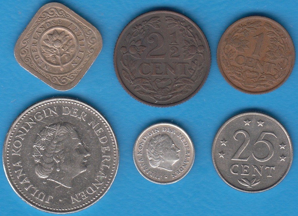 Nederlandse Antillen setje 1, 2½, 5, 10, 25 cent + 1 gulden, Koningin Juliana, Setje, Zilver, Overige waardes