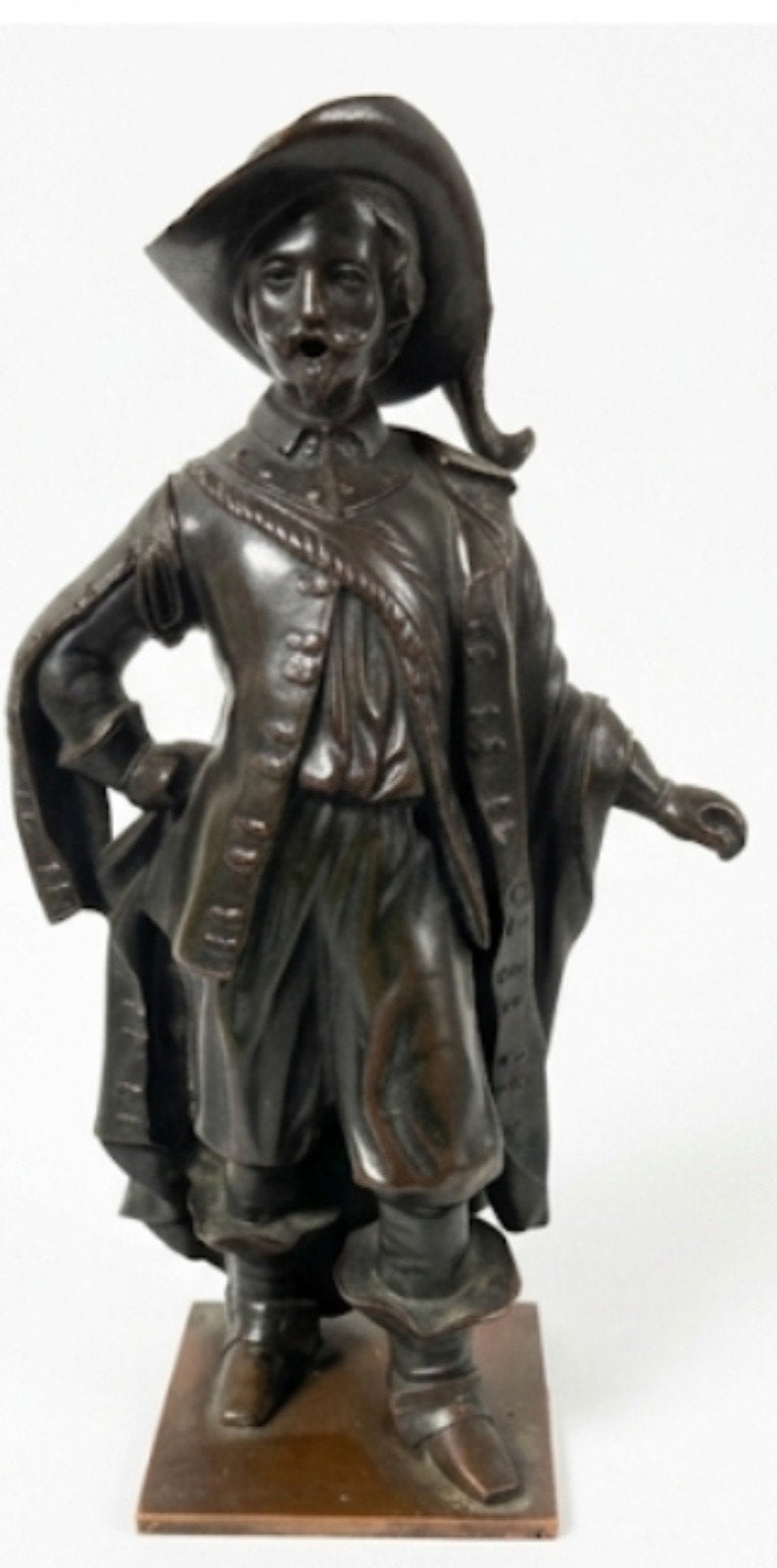 Bronzen beeld van een man in 17e-eeuwse kledij, Ophalen of Verzenden