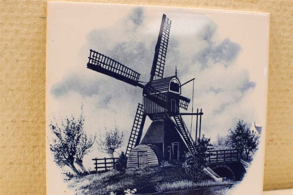 Wandtegel met prent van een molen 48001, Ophalen of Verzenden, Gebruikt