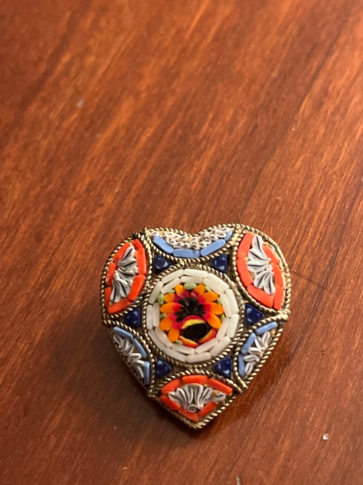 Vintage Micro Mozaïek Hart Broche, Overige materialen, Gebruikt, Overige kleuren, Minder dan 4 cm