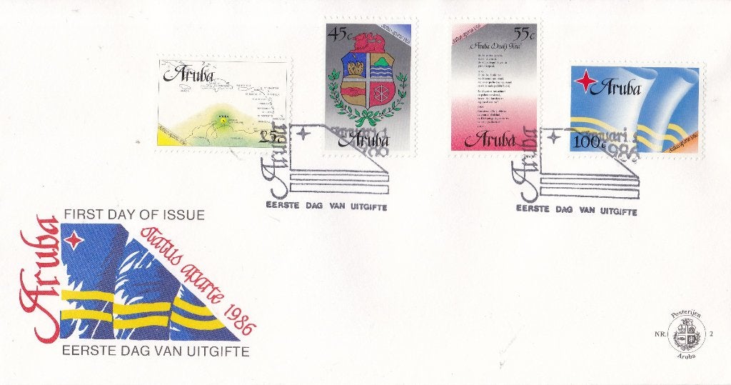 Aruba - FDC E2 - Status aparte - Landkaart/Wapen/Volkslied, Verzenden, Onbeschreven, Rest van de wereld