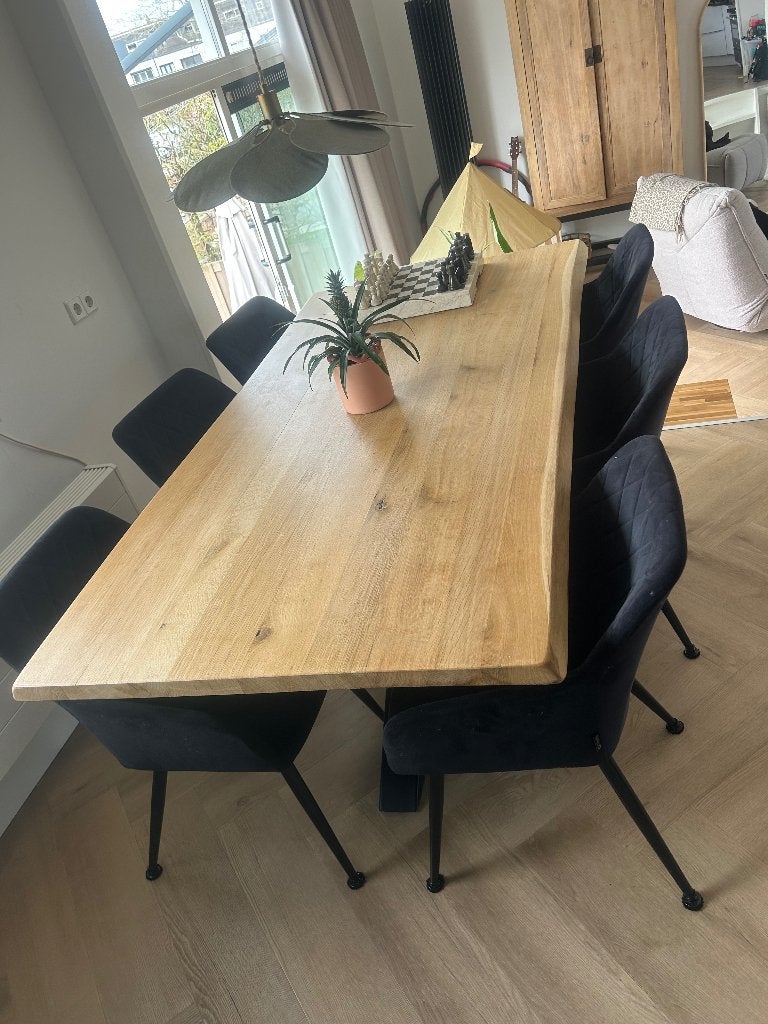 6 Eettafelstoelen o-form zwart suede, Ophalen, Gebruikt, Zwart, Stof