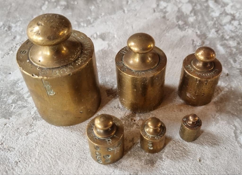 Set van 6 antieke messing gewichten, Ophalen of Verzenden