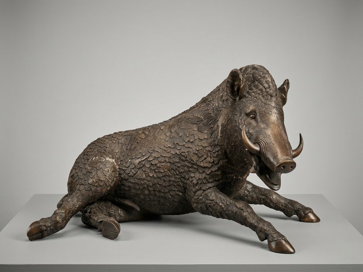 Bronzen beeld wild zwijn, Ophalen, Brons