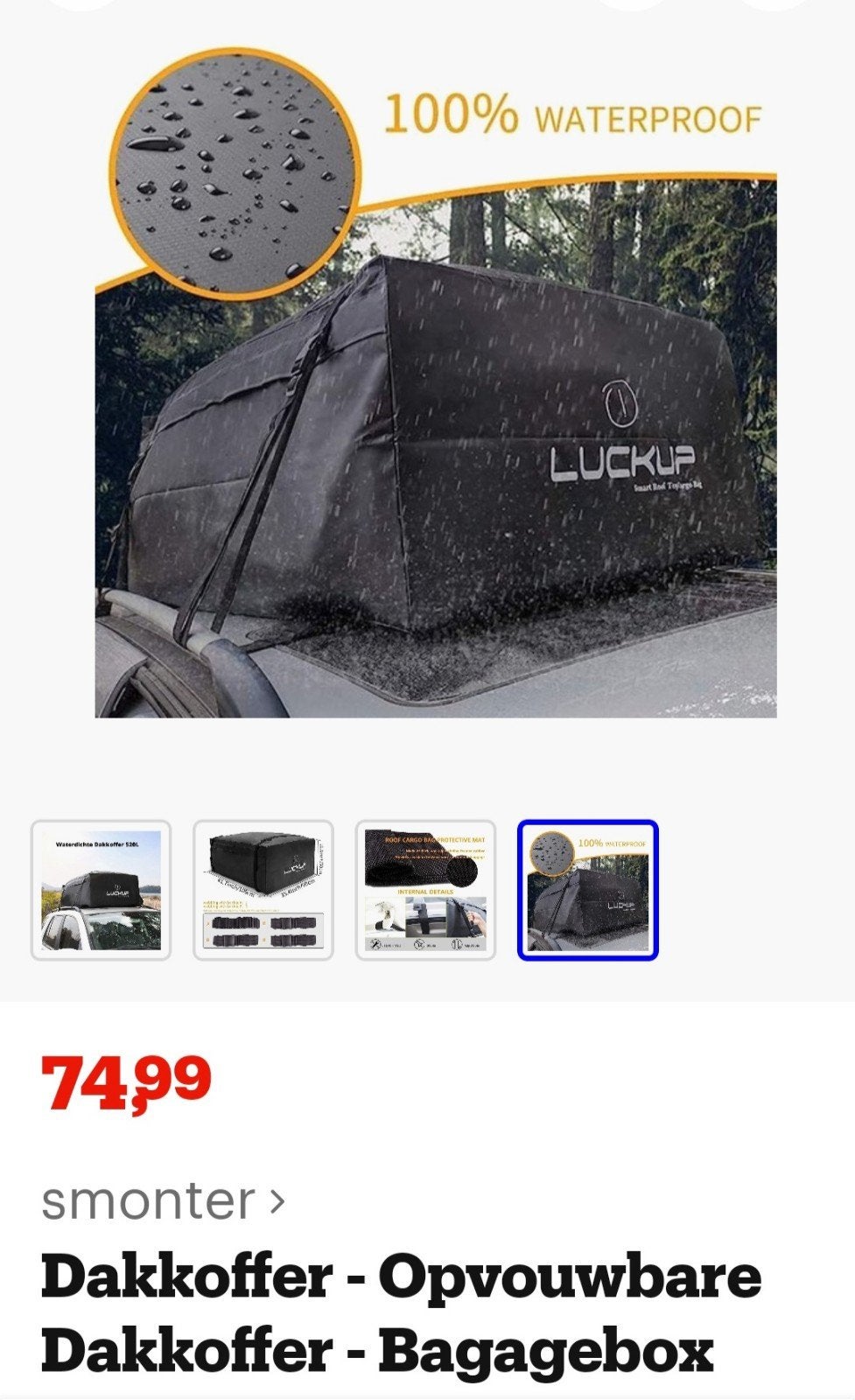 Luckup Smart Roof Top Cargo Bag - Waterdichte Dakkoffer, Ophalen of Verzenden, Zo goed als nieuw