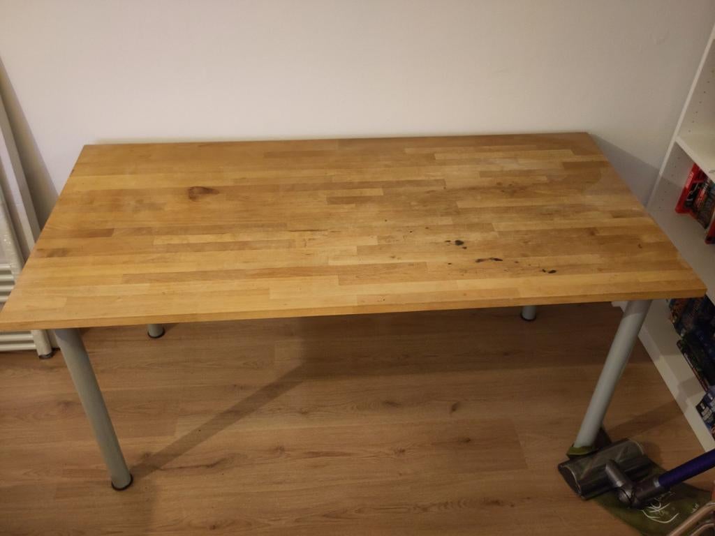 Houten eettafel met metalen poten, Huis en Inrichting, Tafels | Eettafels, Gebruikt, 100 tot 150 cm, Eenvoudig, functioneel, 50 tot 100 cm