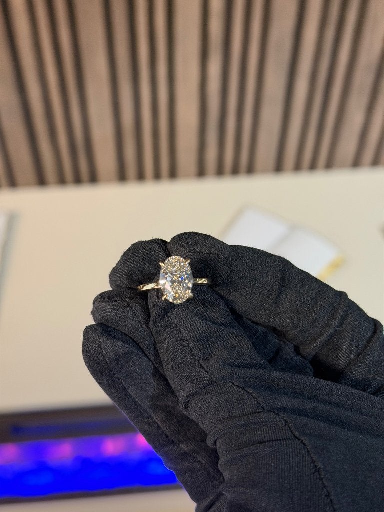14K Geelgouden Verlovingsring – 3ct Ovale F VVS2 Diamant, Nieuw, Ophalen of Verzenden, 17 tot 18, Met edelsteen