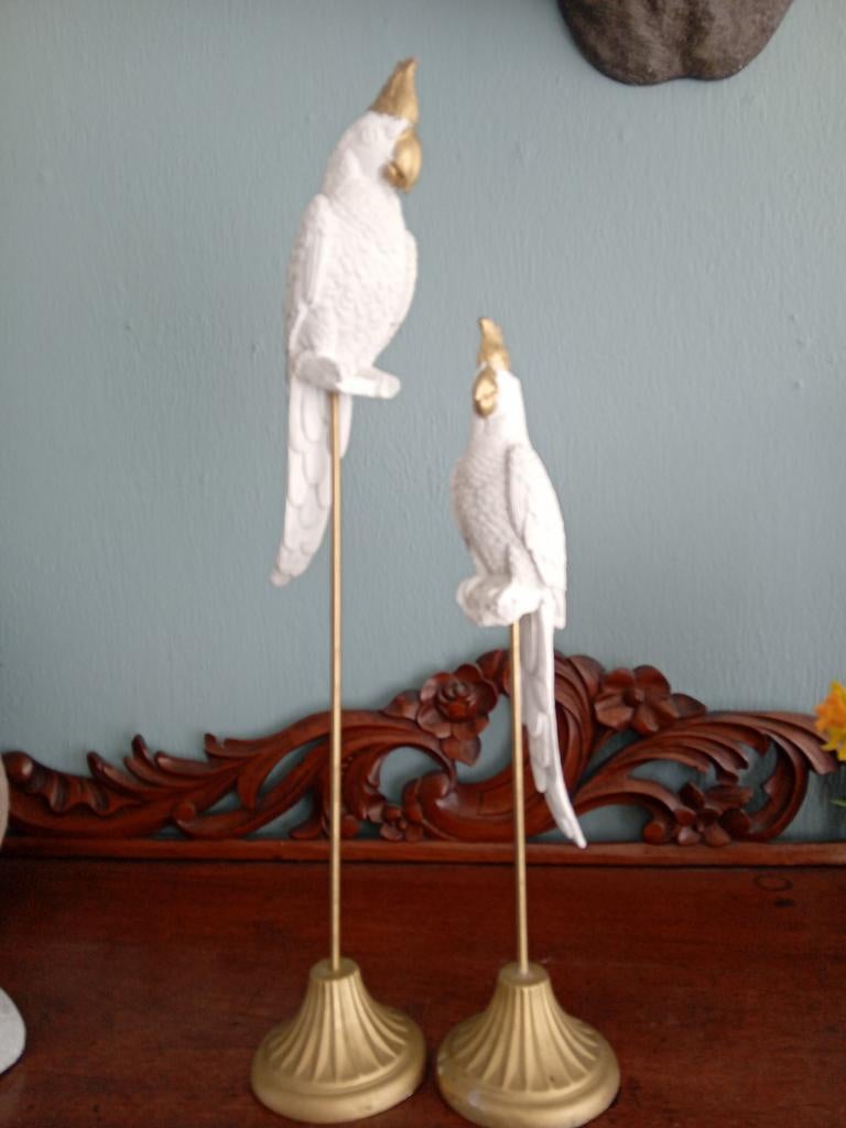 Set van 2 decoratieve witte kaketoes op standaard, Ophalen