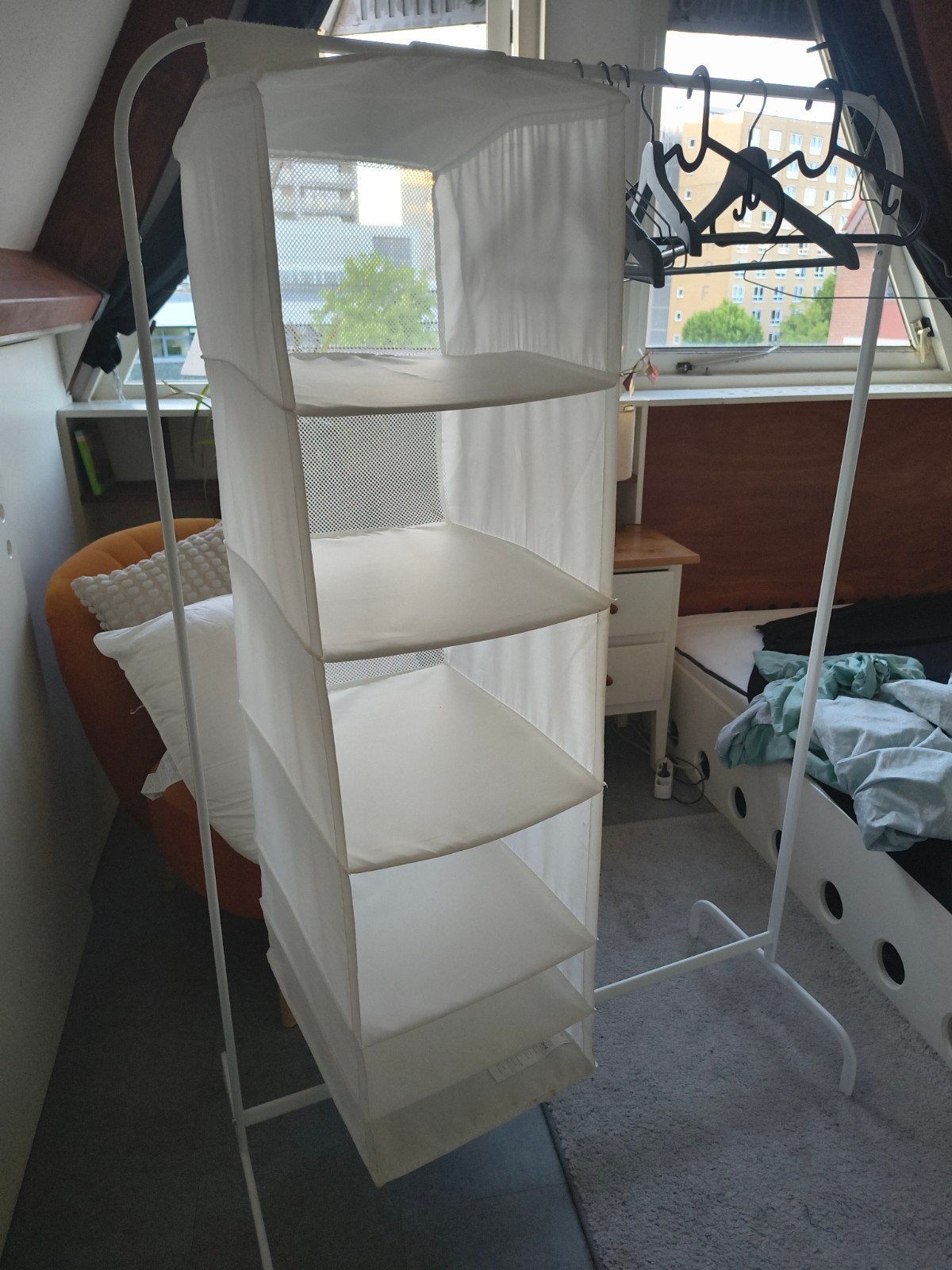 Kledingrek met stoffen hangorganizer, Huis en Inrichting, Kasten | Kledingkasten, Ophalen, Gebruikt, Met plank(en), Overige materialen