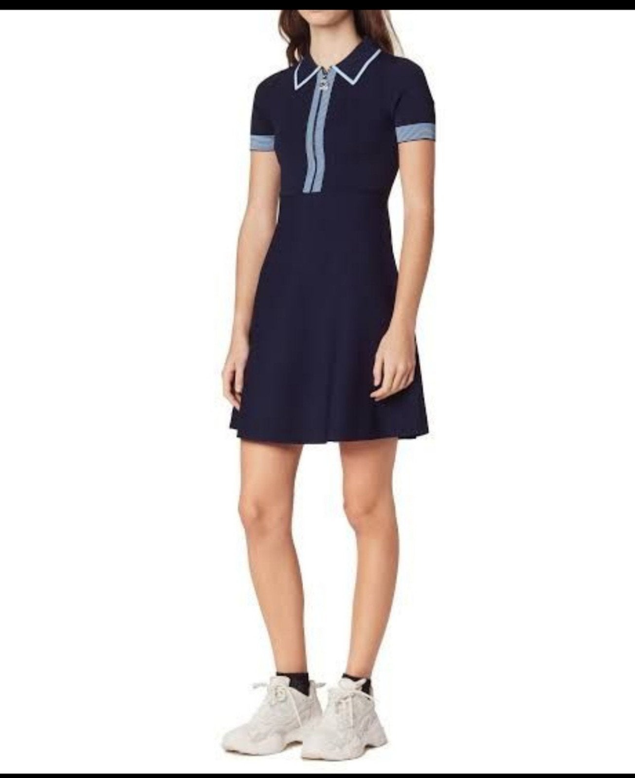 Sandro Paris Jurk met rits en kraag - Maat 36 (S), Blauw, Sandro, Nieuw, Ophalen of Verzenden