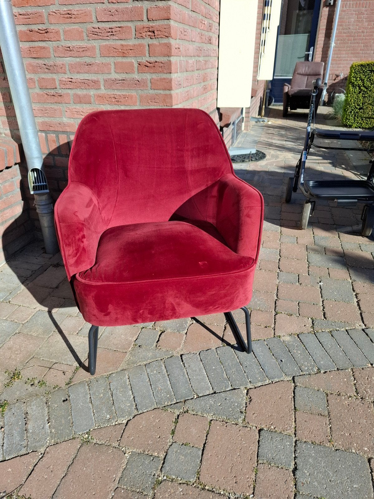 Rode fluwelen fauteuil, Ophalen, Gebruikt, Modern, Fluweel, 75 tot 100 cm