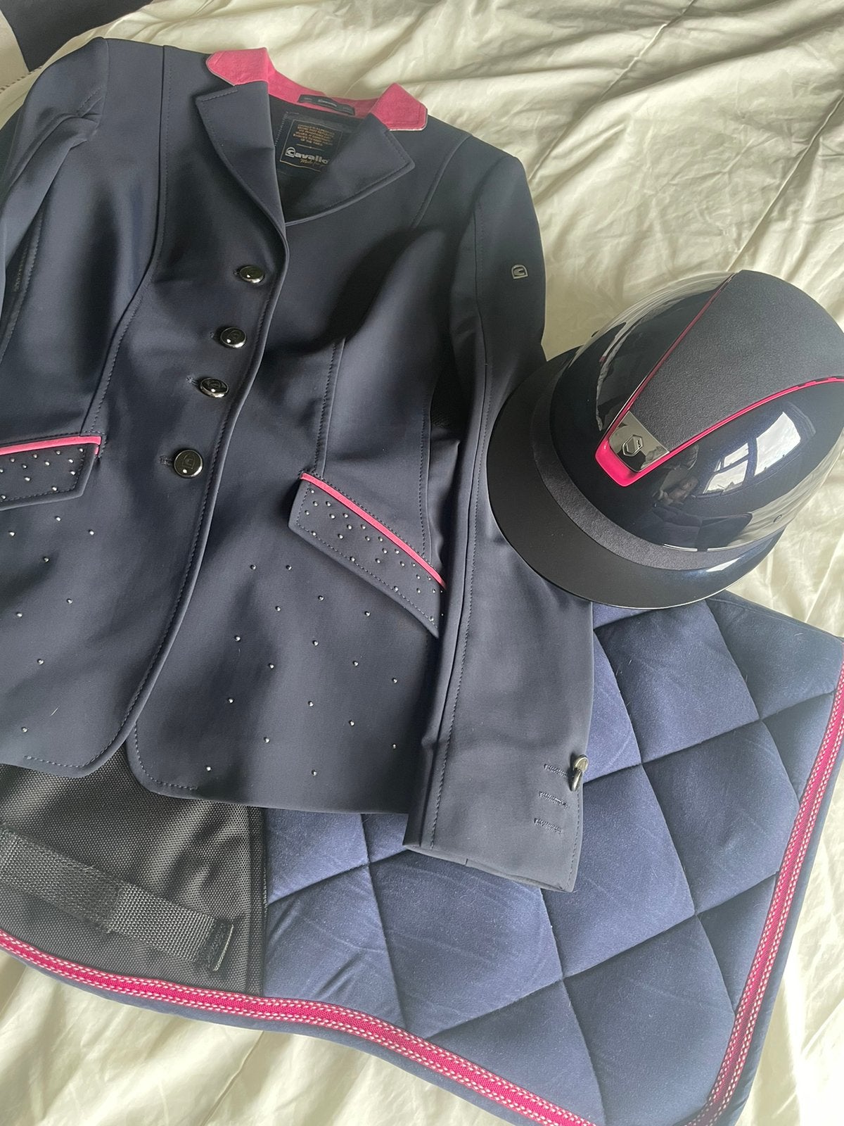 Navy roze spring set samshield, Dieren en Toebehoren, Paardrijkleding, Blauw, Ademend, Kinderen, Ophalen of Verzenden