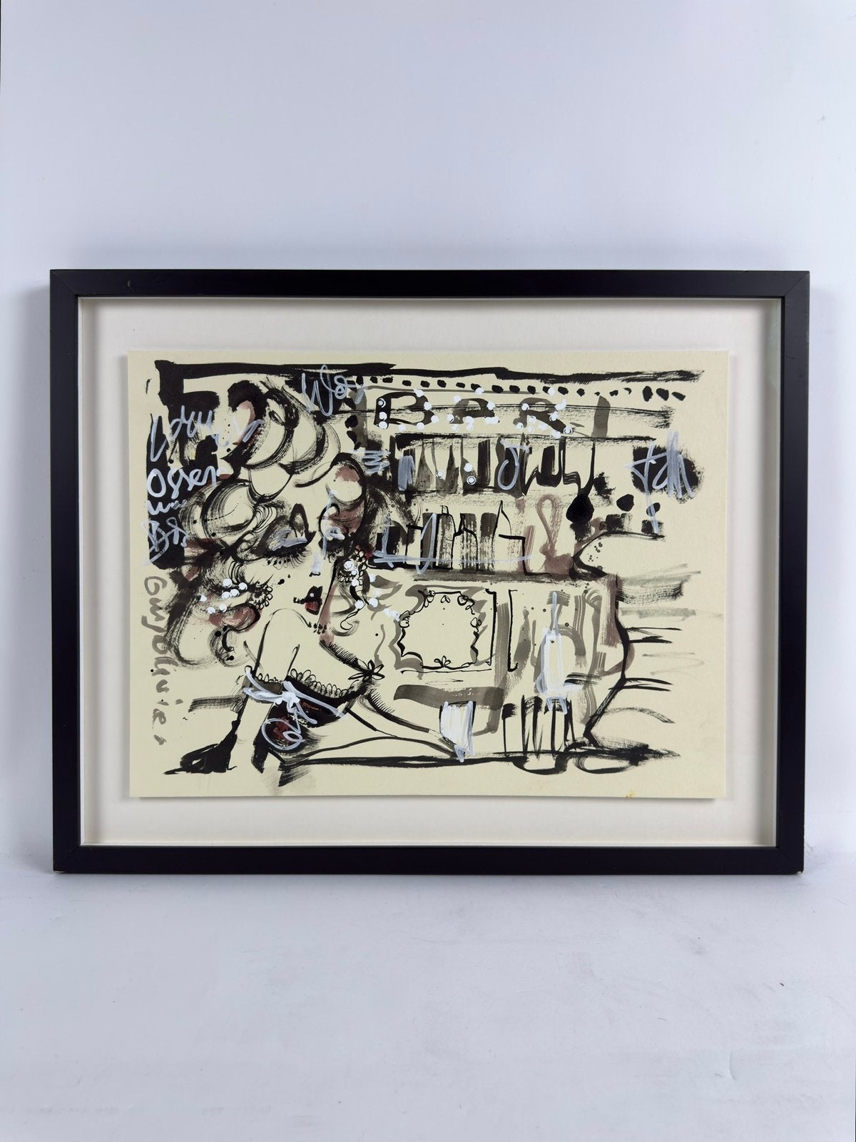 Guy Olivier – Bar (2018), Antiek en Kunst, Kunst | Schilderijen | Modern, Ophalen, Figuren, Papier/karton, Passe-partout