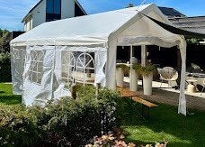 Te Huur Partytent 6x3 wit incl bezorgen opbouwen meubilair, Tuin en Terras, Ophalen, Opvouwbaar, Minder dan 4 meter, Zo goed als nieuw