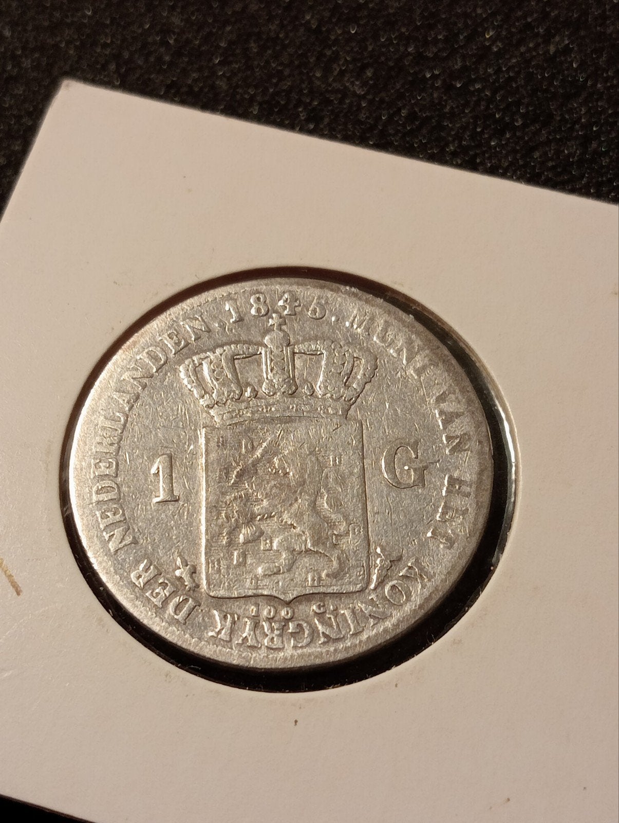 Gulden 1845b met streep, 1 gulden, Zilver, Ophalen of Verzenden, Losse munt