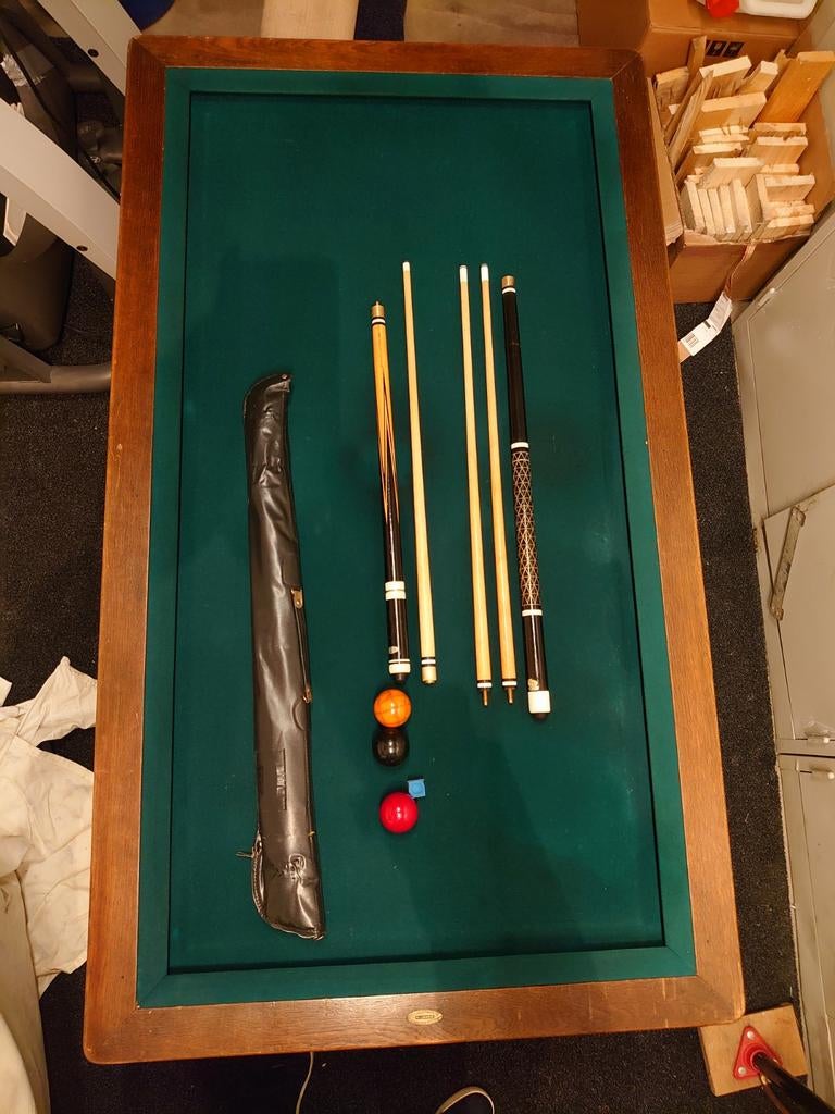 Tafel biljart incl (ivoor)ballen en 2 x biljart keu, Ophalen of Verzenden, Gebruikt, Biljarttafel