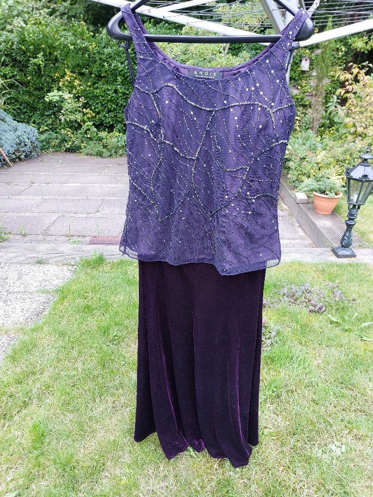 gelegenheidskleding,paarse rok mt.40 en top met glitter,lees, Galajurk, Paars, Angie Collection, Zo goed als nieuw