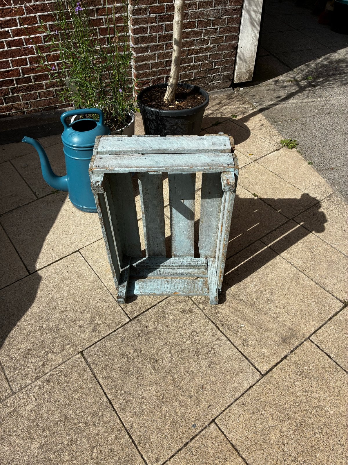 Vintage aardappelkistje op wieltjes - Blauw geschilderd, Ophalen, Hout, Blauw, Gebruikt