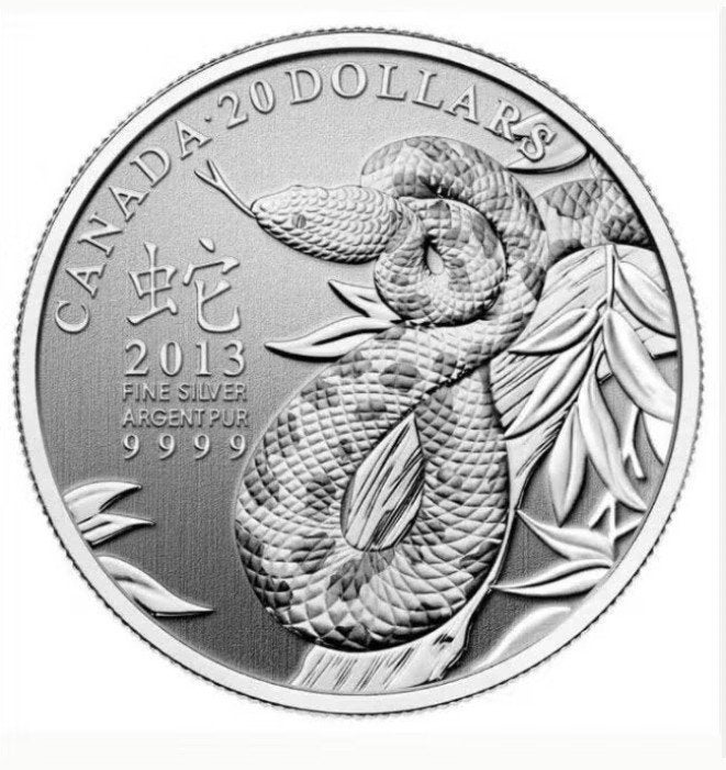 Canada - 20 Dollars 2013 - Year of the Snake, Verzenden, Noord-Amerika, Losse munt, Zilver