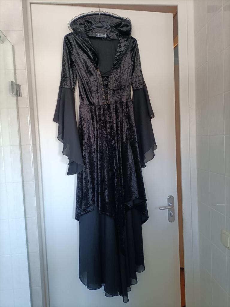 Laughing vampire gothic jurk L/XL met kraag zwart, Ophalen, Laughing vampire, Zwart, Maat 46/48 (XL) of groter