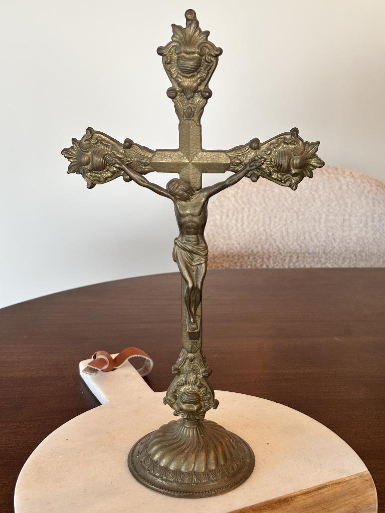 Vintage Staand Kruisbeeld Jezus Christus Messing, Antiek en Kunst, Ophalen of Verzenden