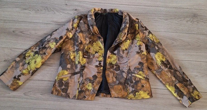 Felice bloemen blazer bruin geel maat 40 dames, Maat 38/40 (M), Bruin, Ophalen of Verzenden, Jasje
