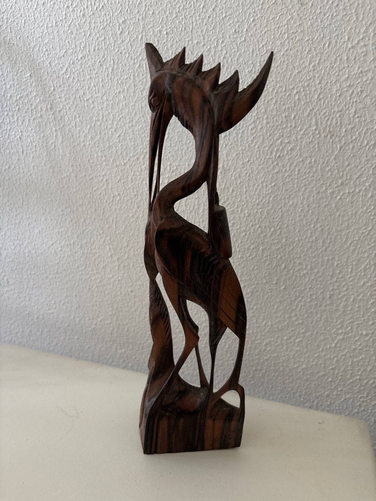Uniek handgesneden houten beeld van kraanvogels, Antiek en Kunst, Ophalen of Verzenden, Handgemaakt, 20 - 50 cm, Beeld