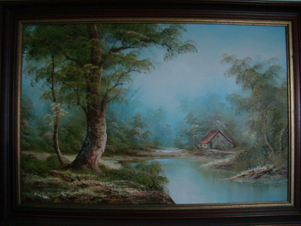 Woods en rivier schilderij olieverf, Ophalen, Nederlandse school, Doek, Landschap