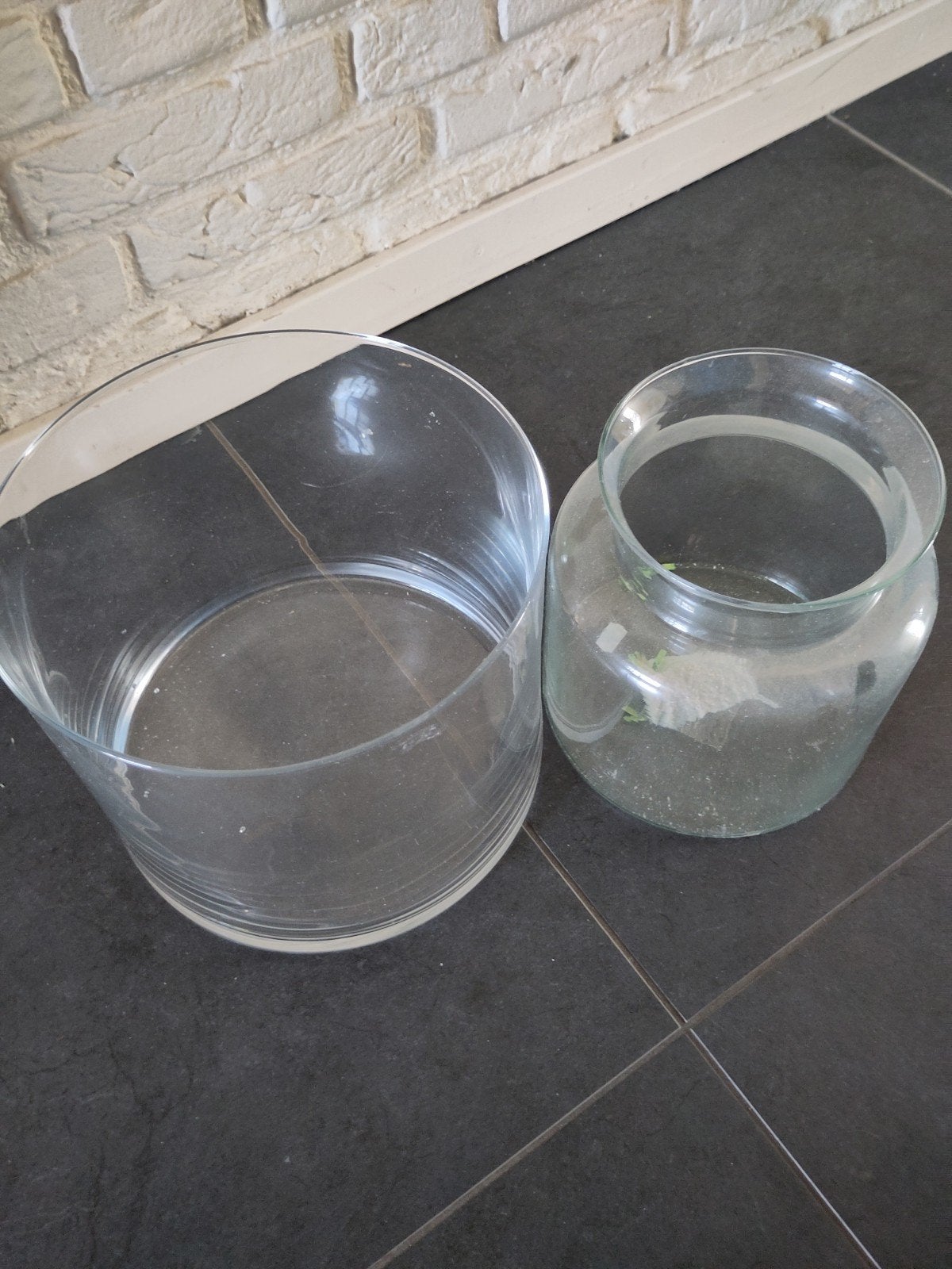Twee glazen vazen/ potten, Huis en Inrichting, Woonaccessoires | Stolpen, Ophalen