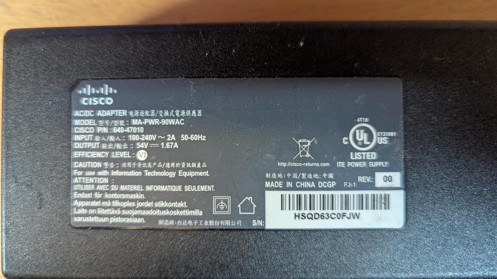Cisco 90W Adapter (Origineel) – WA-PWR-90WAC - Gebruikt, Computers en Software, Overige Computers en Software, Gebruikt, Ophalen of Verzenden