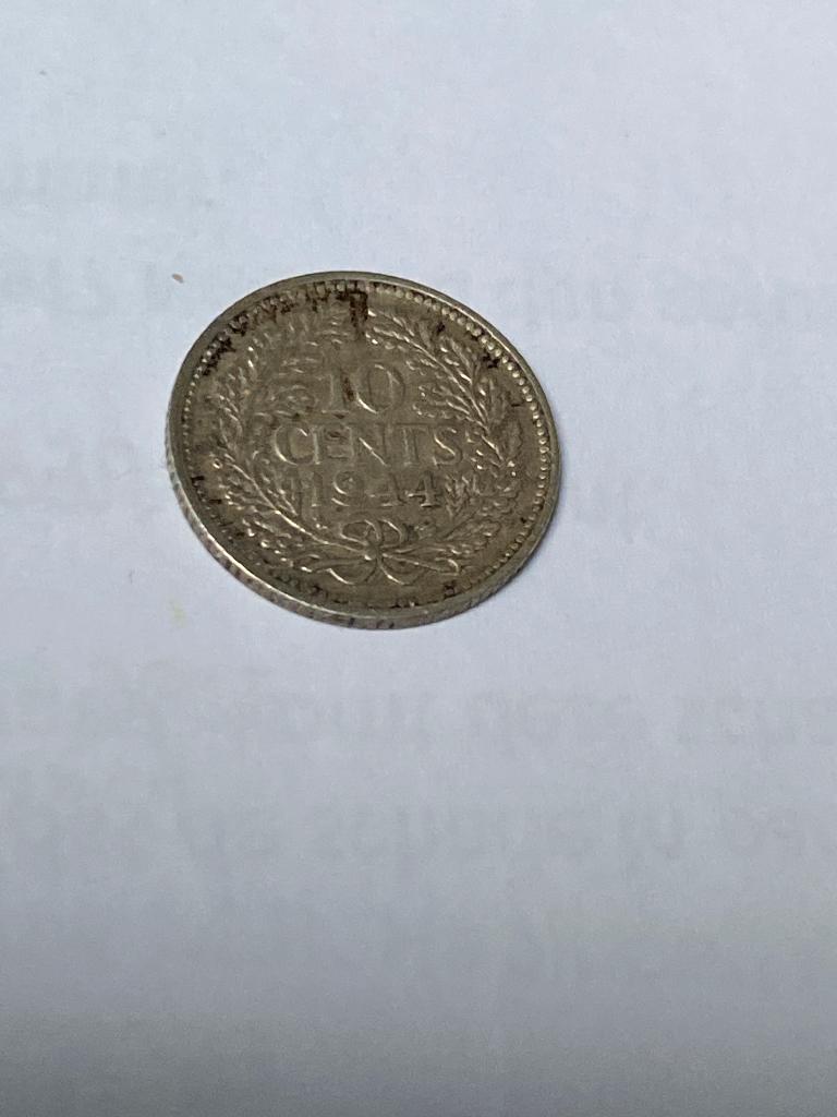 10 cent muntje 1944, Postzegels en Munten, Munten | Nederland, Ophalen of Verzenden, Koningin Wilhelmina, 10 cent, Zilver
