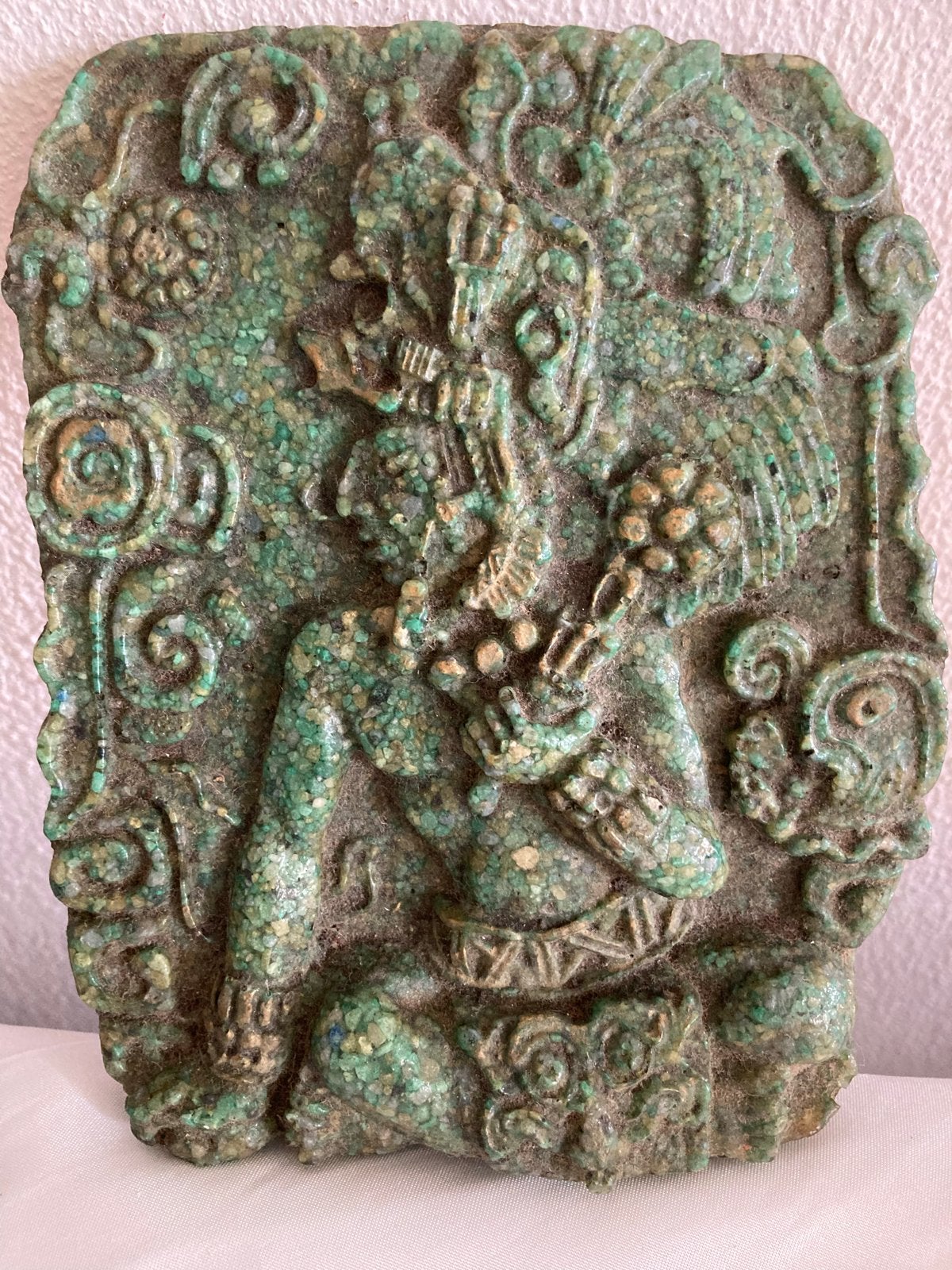 Maya wandsculptuur van gemalen malachiet, Mexico jaren 60, Ophalen of Verzenden
