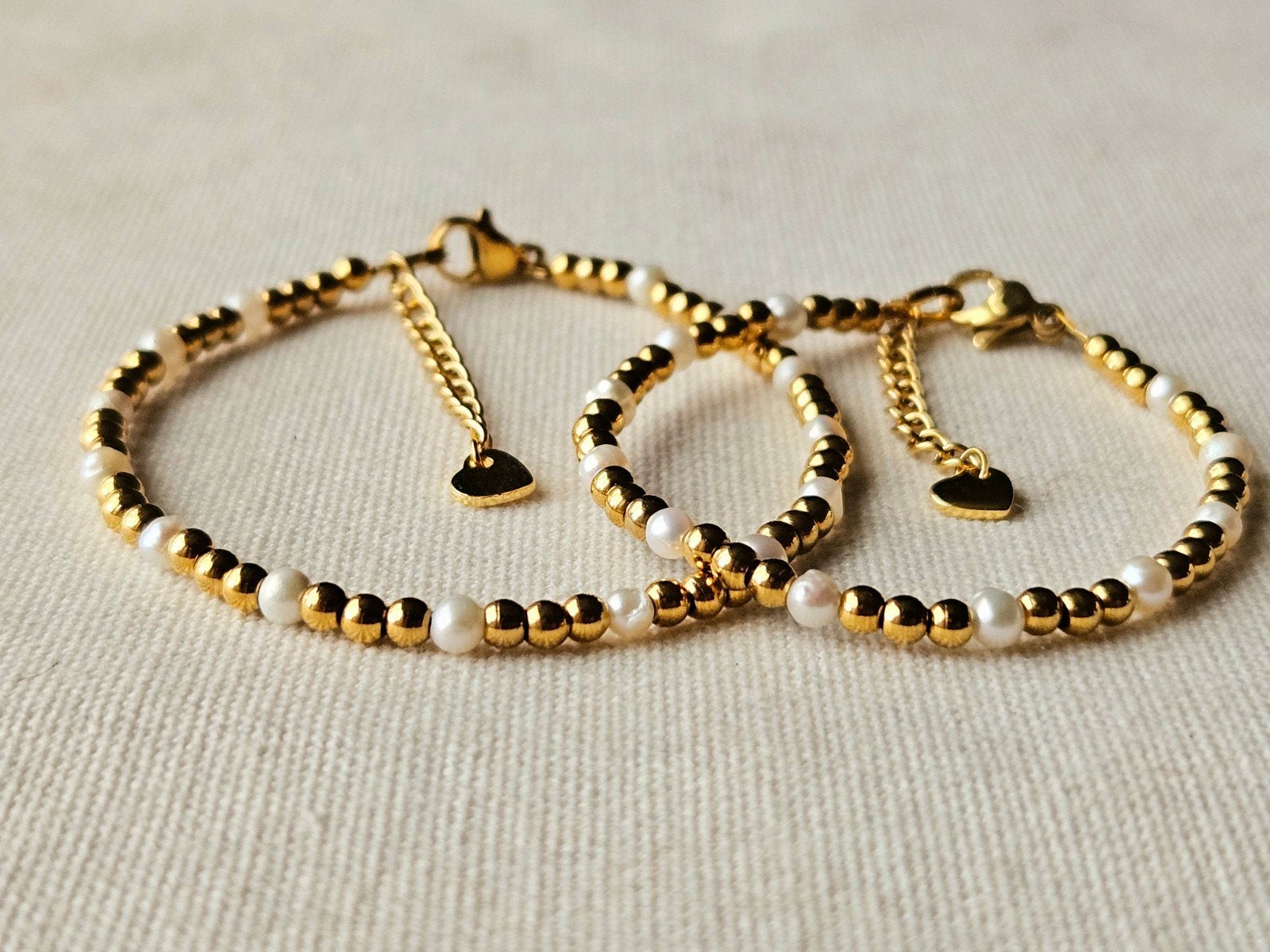 Moeder Dochter Armbanden Set - Verguld Goud RVS, Staal, Wit, Nieuw, Ophalen of Verzenden