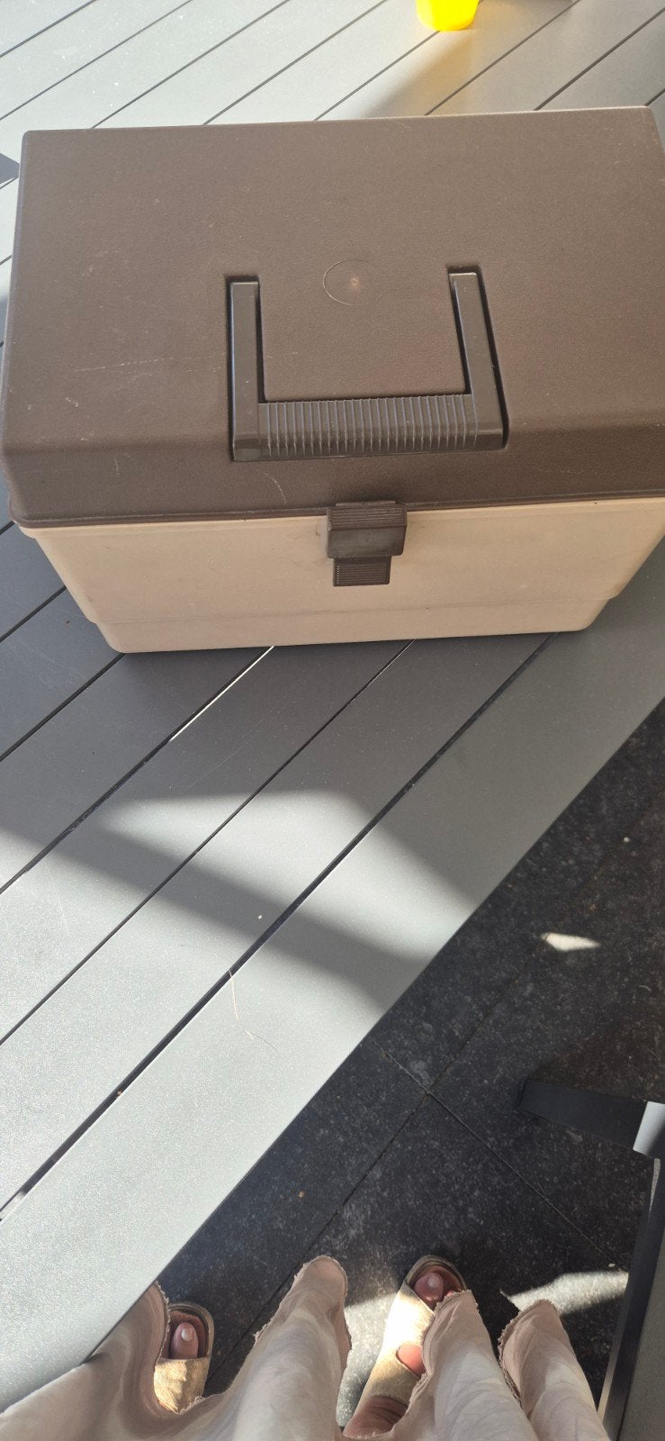 Retro Naaibox Bruin Beige - Vintage Naaidoos, Ophalen, Gebruikt, Overige typen