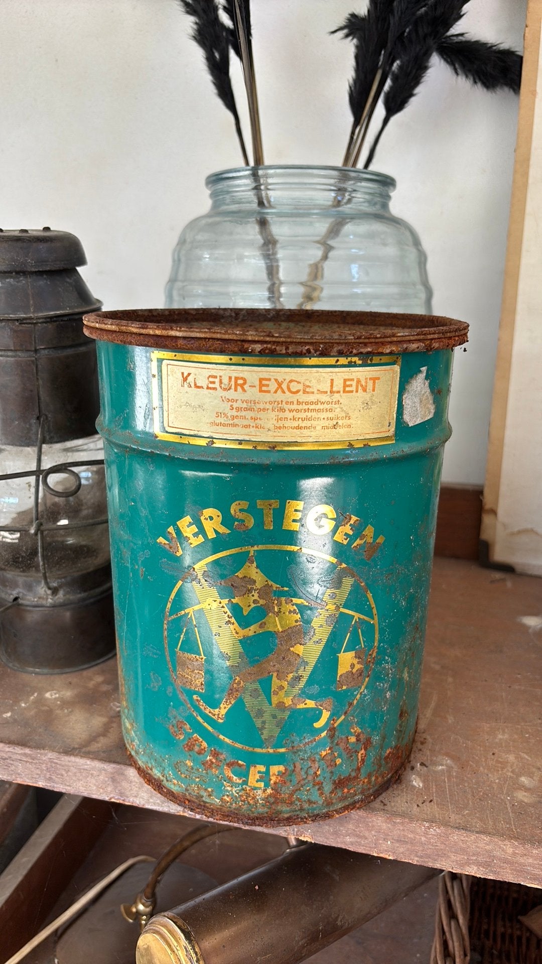 Oud blik Verstegen turquoise, Ophalen of Verzenden, Gebruikt, Overige