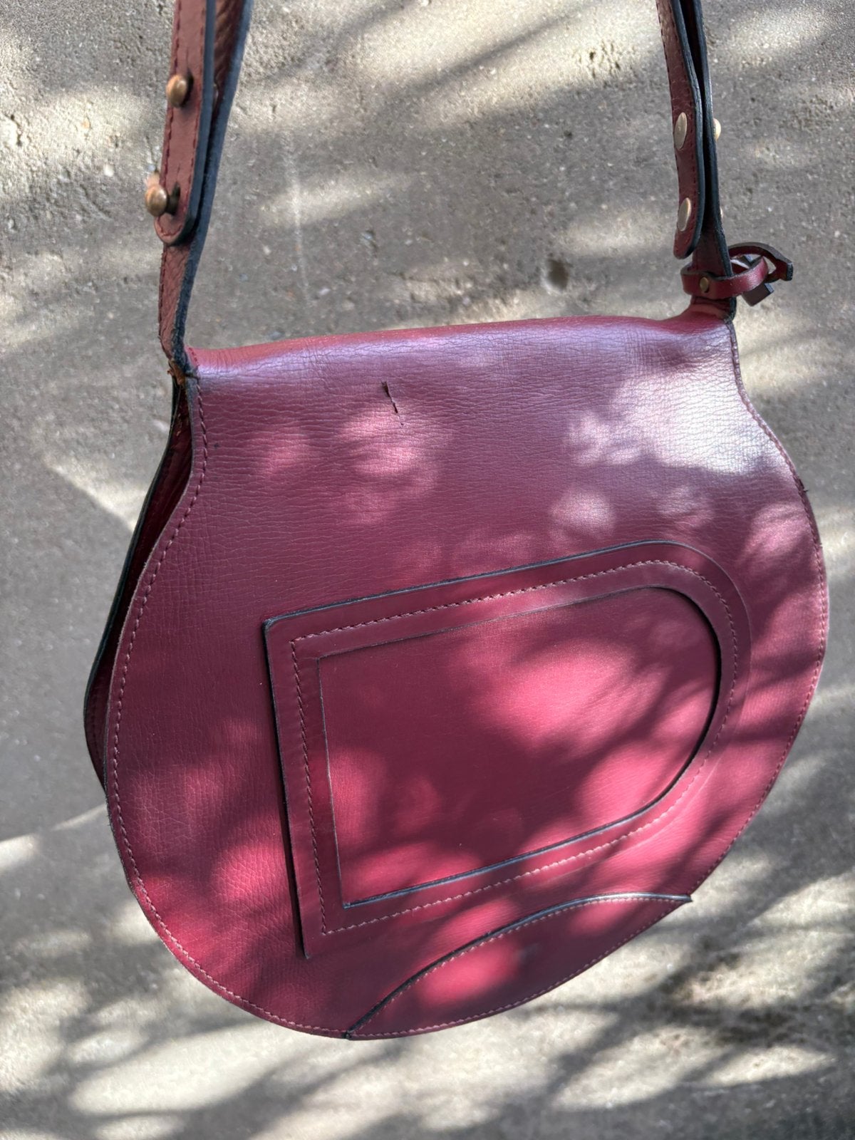 DELVAUX vintage schoudertajse boxcalf leer burgundy, Ophalen of Verzenden, Gebruikt, Leer