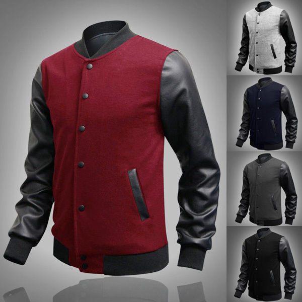 Baseball jas heren slim fit sport rode zwarte blauwe grijze, Verzenden, Nieuw, Overige kleuren