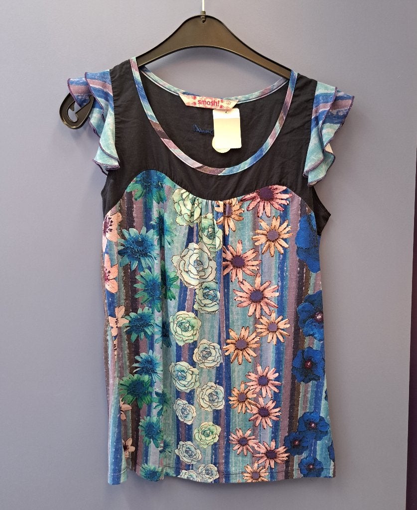 Smash top blauw lila groen bloem print mt S 37599, Kleding | Dames, Tops, Blauw, ., Ophalen of Verzenden, Smash