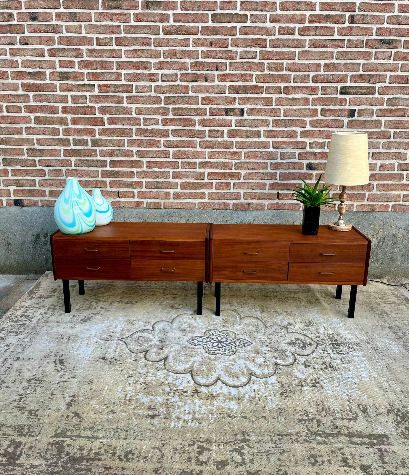 Vintage teakhouten lowboard tv-meubel met 8 laden, Huis en Inrichting, Ophalen, Gebruikt, 100 tot 150 cm, Teakhout