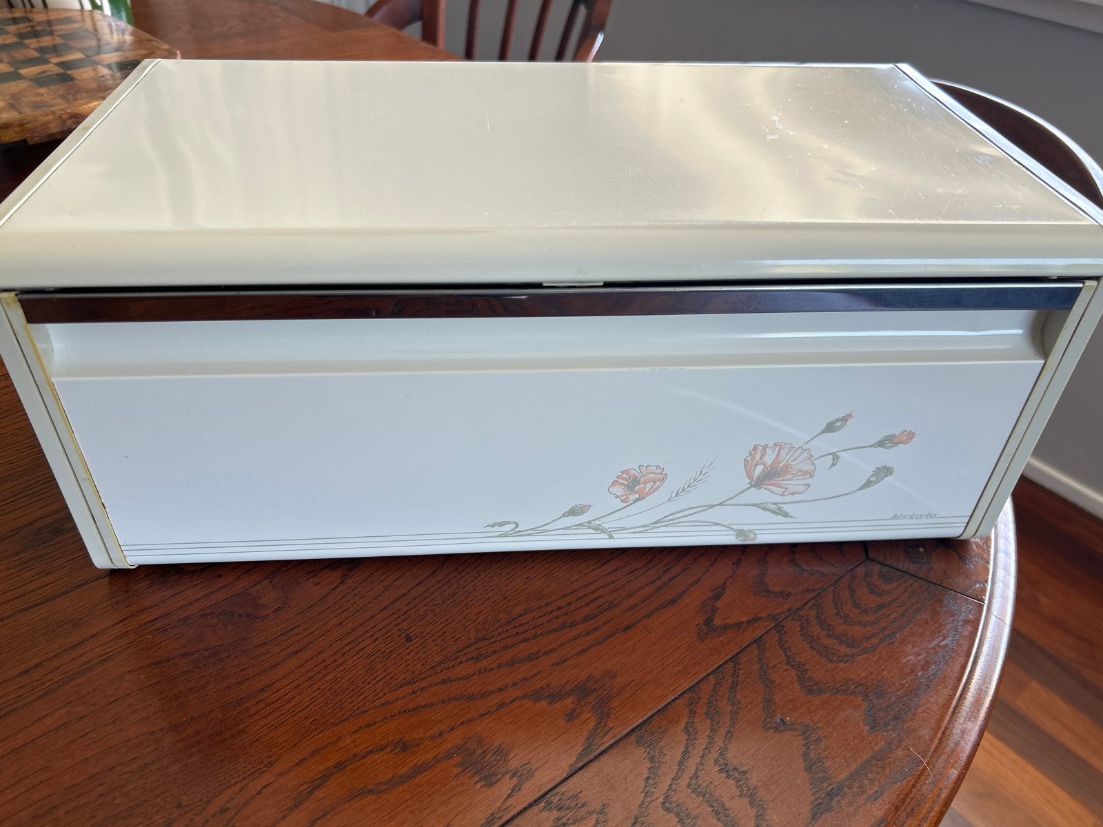 Vintage Brabantia Broodtrommel - Crème met Bloemmotief, Huis en Inrichting, Beige, Gebruikt, Ophalen of Verzenden, Metaal