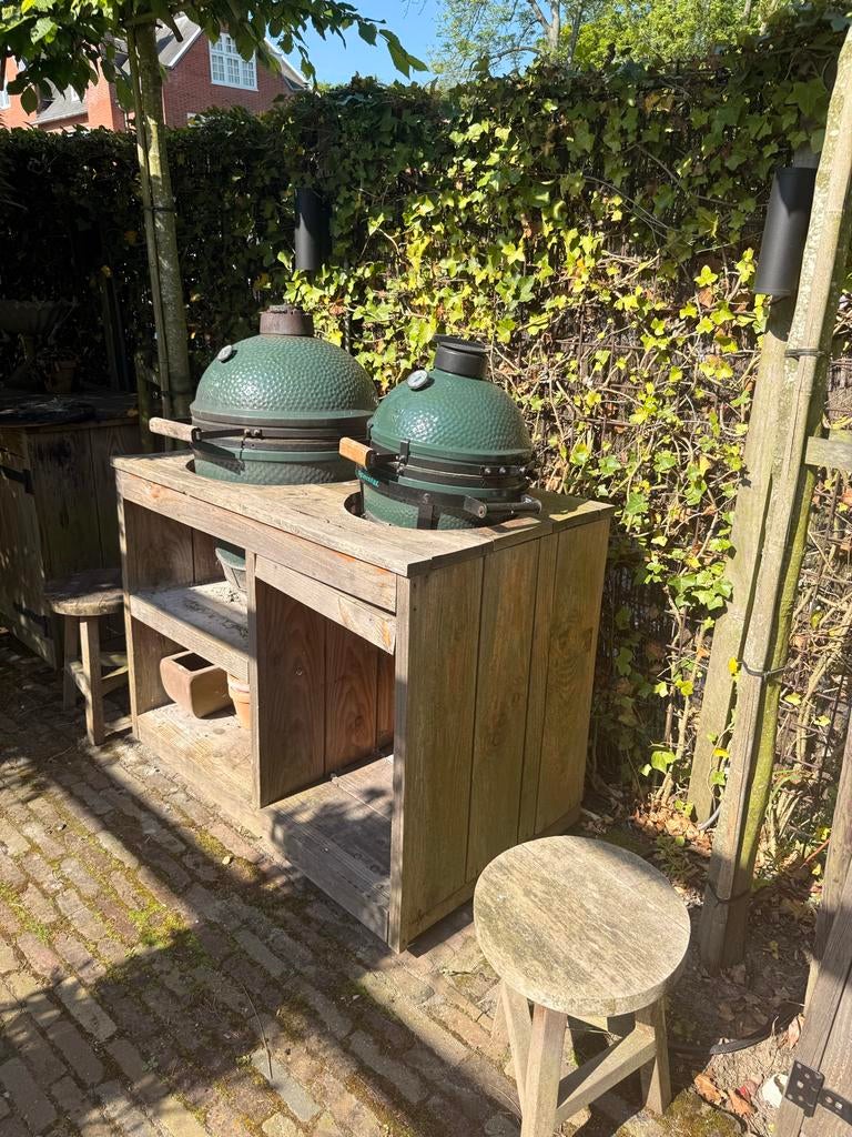 Big Green Egg BBQ set (Large & MiniMax) compleet, Tuin en Terras, Ophalen of Verzenden, Zo goed als nieuw, Houtskool