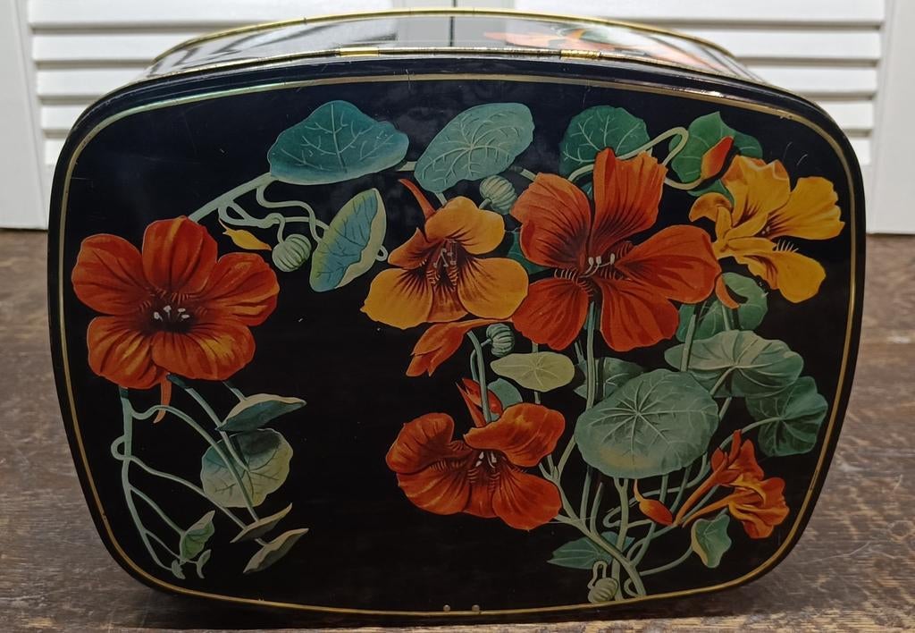 Vintage blik met Oost Indische kers decoratie - 30x23x12cm, Ophalen of Verzenden, Gebruikt, Overige, Overige merken