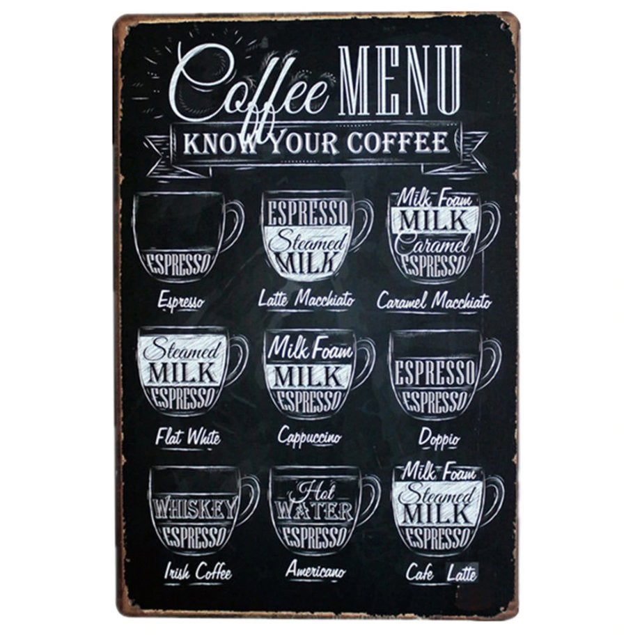 Coffee Menu Metalen Bord / Plaat Vintage Koffie Muur Poster, Verzenden, Nieuw, Wandbord of Wandpaneel