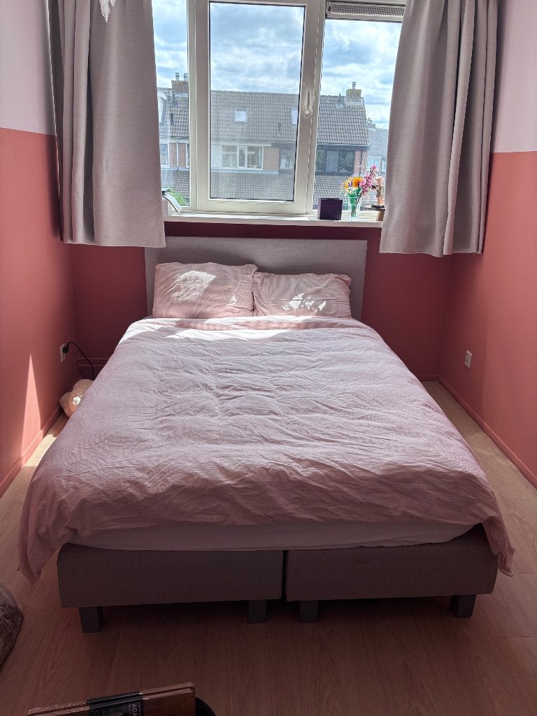 Boxspring twijfelaar grijs, Ophalen, Gebruikt, 140 cm, Twijfelaar
