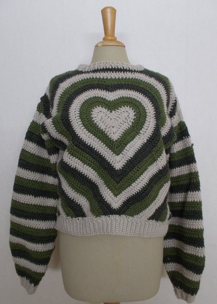 Handgemaakte super leuke bruin/groene hartjes trui! L/XL, Verzenden, Nieuw, Maat 42/44 (L), Groen