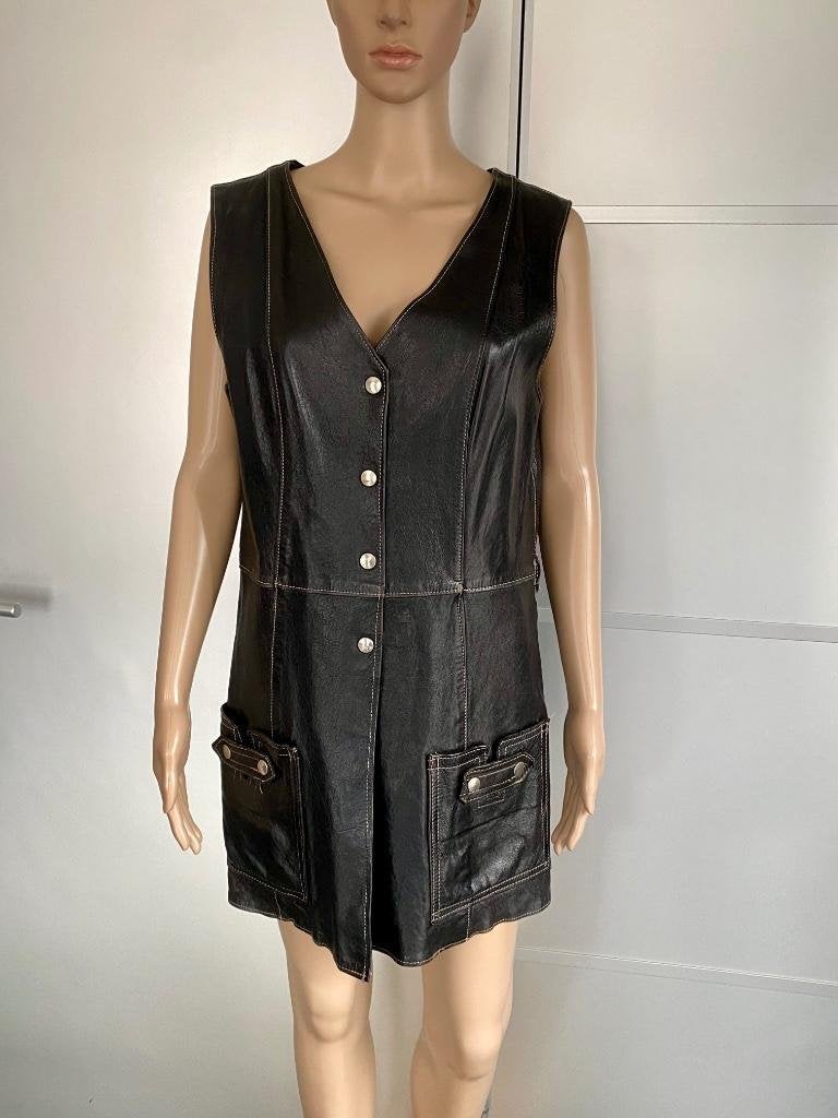 J85 Lange echt-leren bodywarmer maat 38=M vest d-bruin, Kleding | Dames, Ophalen of Verzenden, Zo goed als nieuw, Maat 38/40 (M)