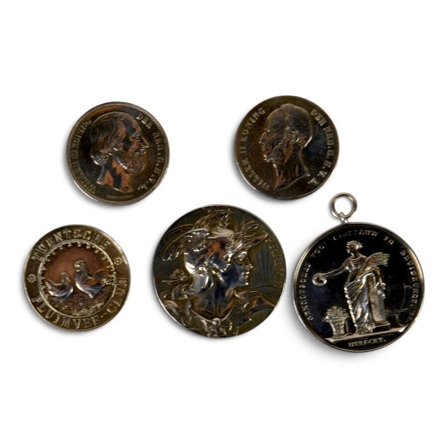 Lot 19e/20e eeuwse zilveren medailles en munten (5x), Ophalen of Verzenden, Zilver