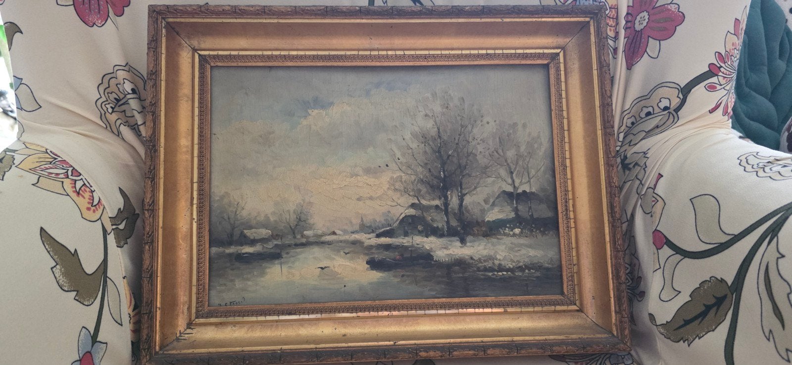 Antiek olieverfschilderij - Hollands Winterlandschap, Ophalen of Verzenden